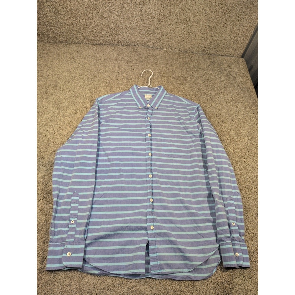 Bonobos Mens Slim Fit Summer Weight Poplin Button Down Striped Shirt Blue L